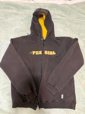 Fox Black Zip-Up Hoodie with Yellow Lining
